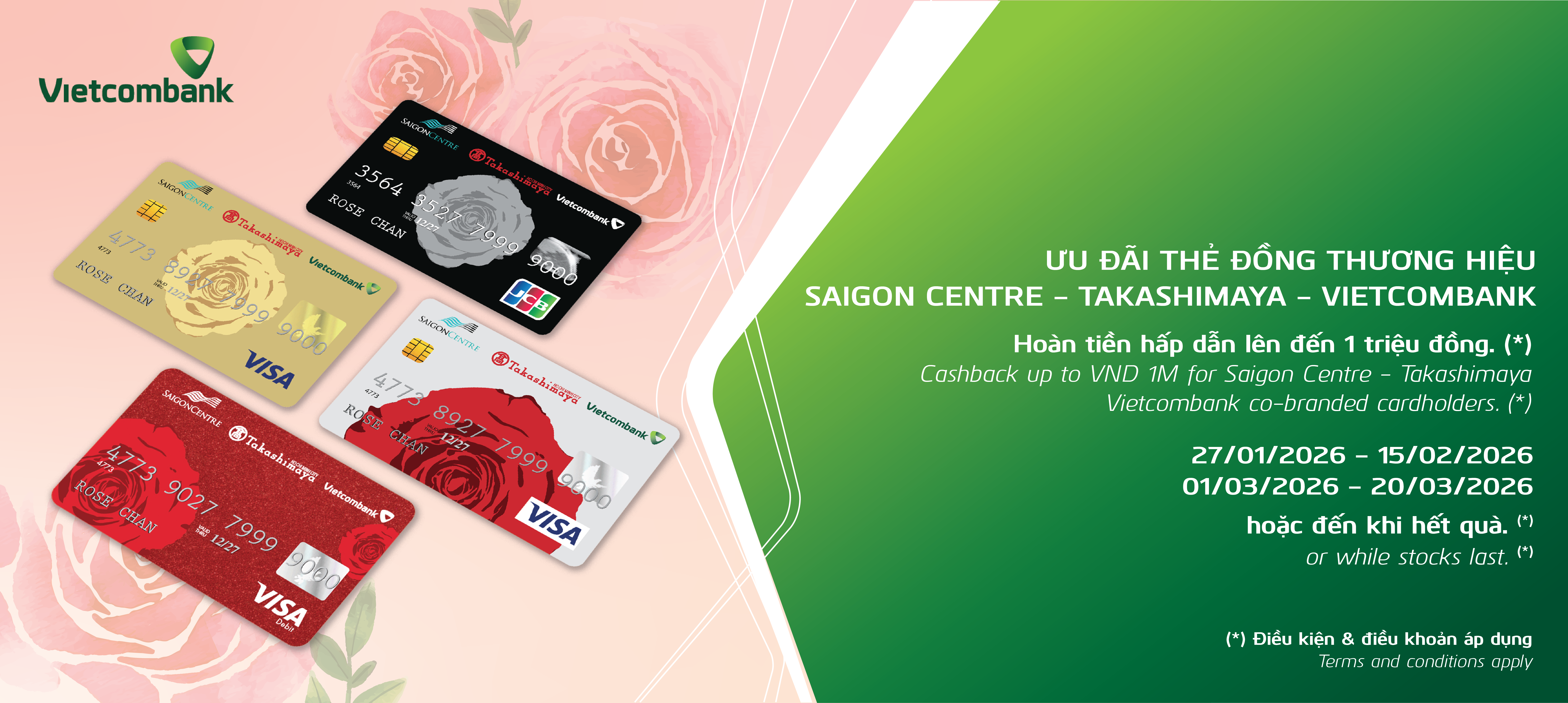 ƯU ĐÃI THẺ ĐTH SAIGON CENTRE - TAKASHIMAYA – VIETCOMBANK – HOÀN TIỀN LÊN ĐẾN 1.000.000Đ