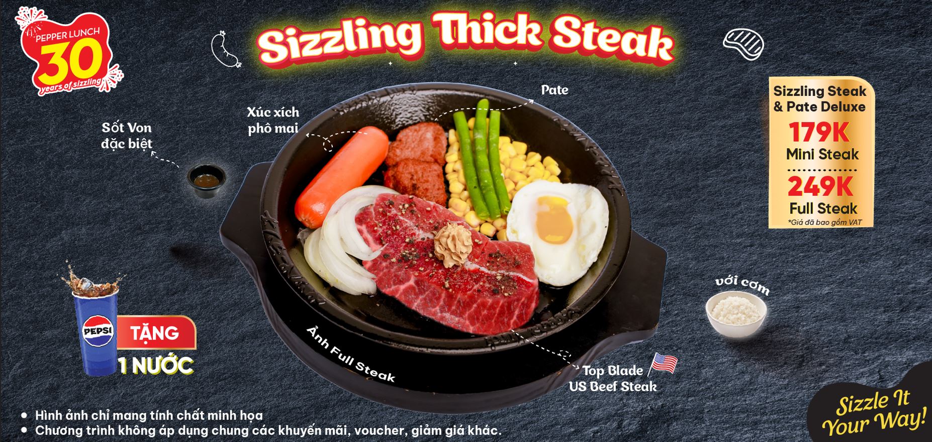 PEPPER LUNCH - SIZZLING THICK STEAK ONLY FROM VND 179K