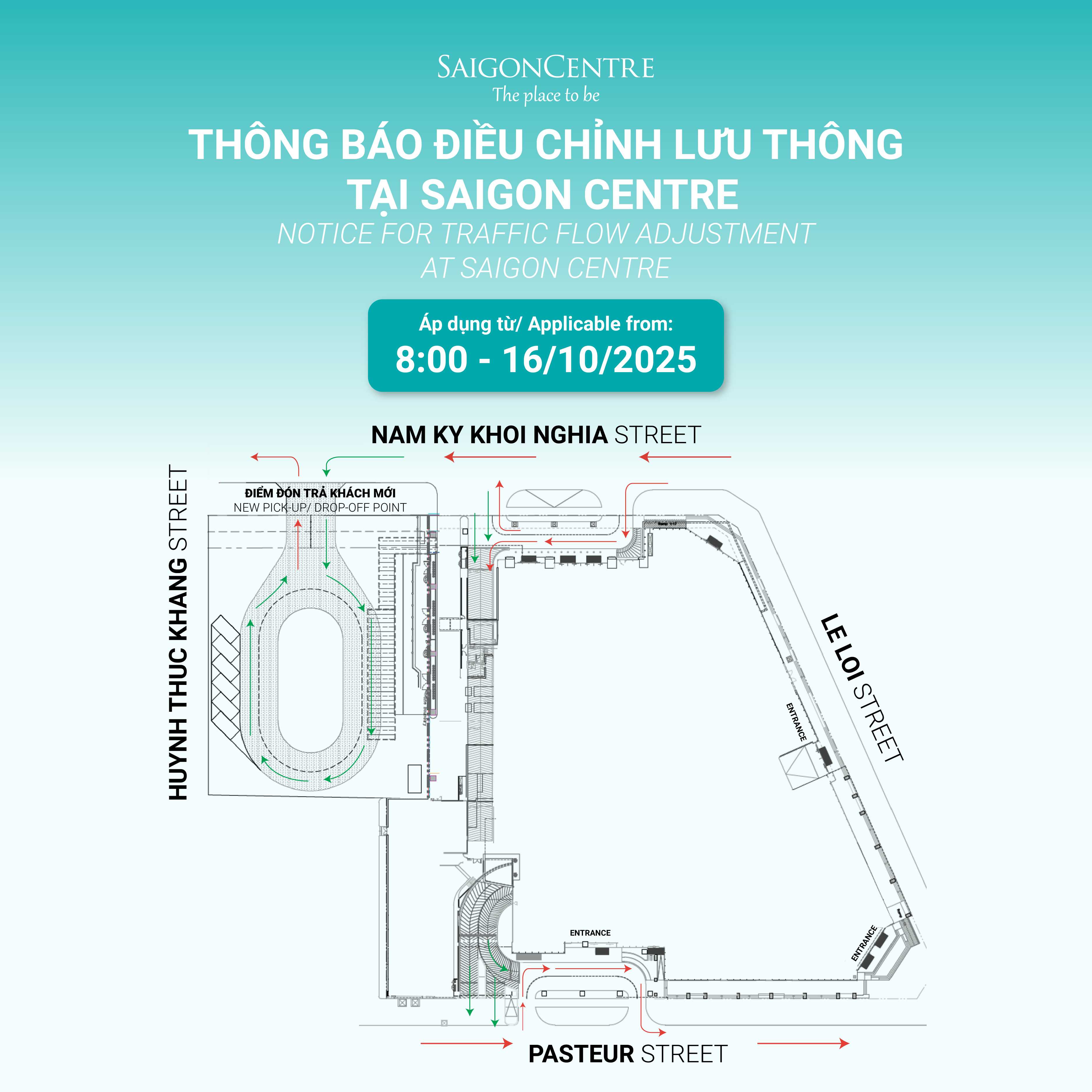 THÔNG BÁO ĐIỀU CHỈNH LƯU THÔNG TẠI SAIGON CENTRE