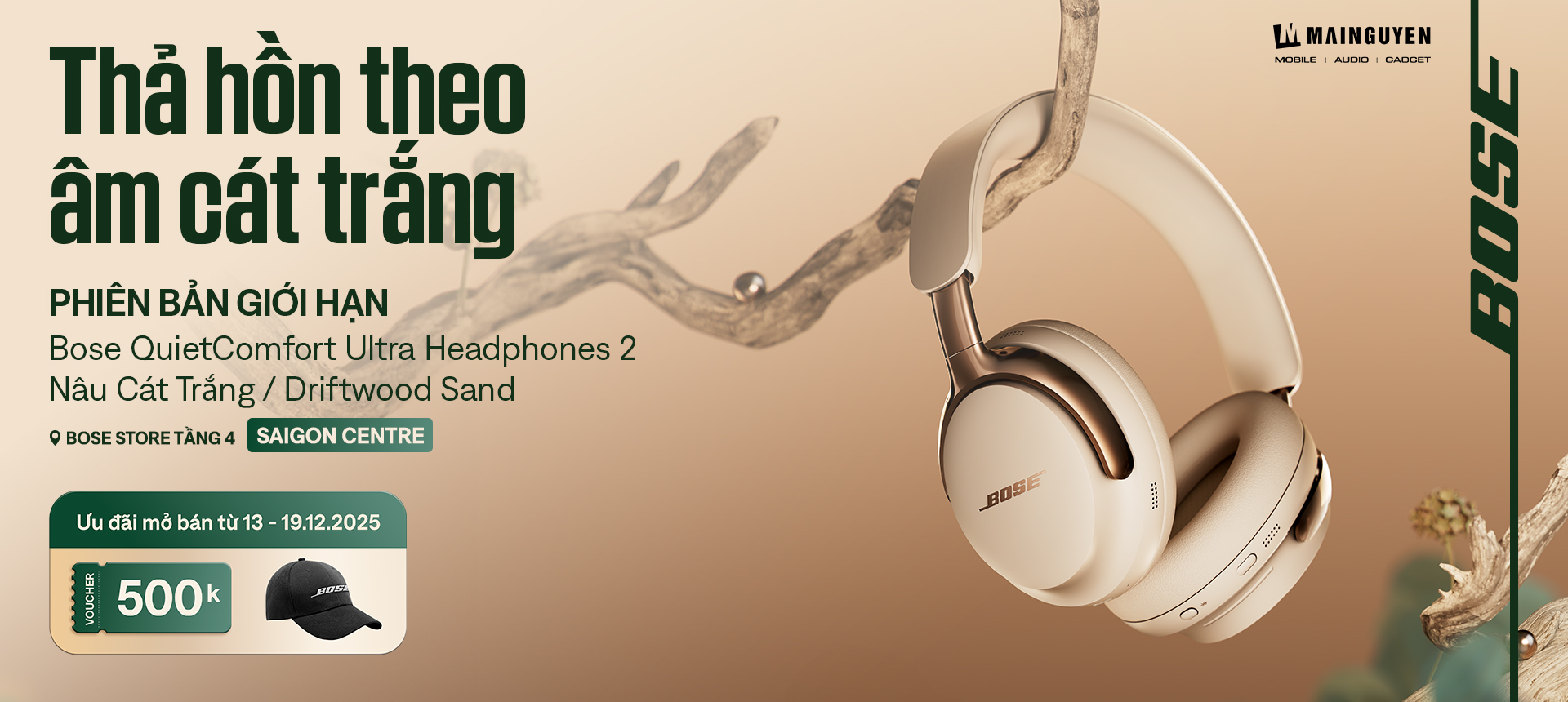 RA MẮT SẮC NÂU CÁT TRẮNG TRÊN TAI NGHE BOSE QUITECOMFORT ULTRA HEADPHONES 2