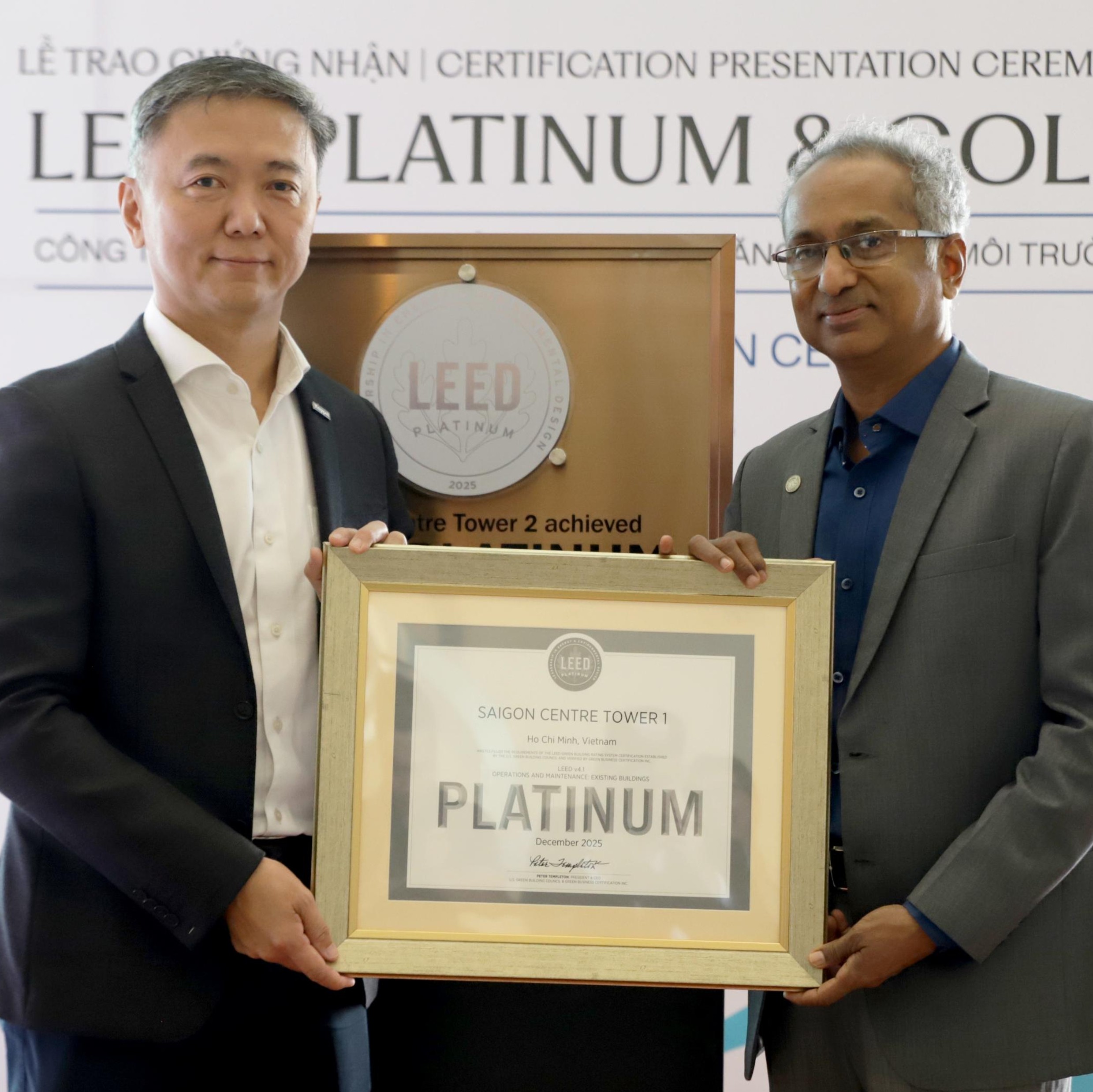 SAIGON CENTRE TIẾP TỤC HÀNH TRÌNH PHÁT TRIỂN BỀN VỮNG VỚI CHỨNG NHẬN LEED PLATINUM VÀ LEED GOLD