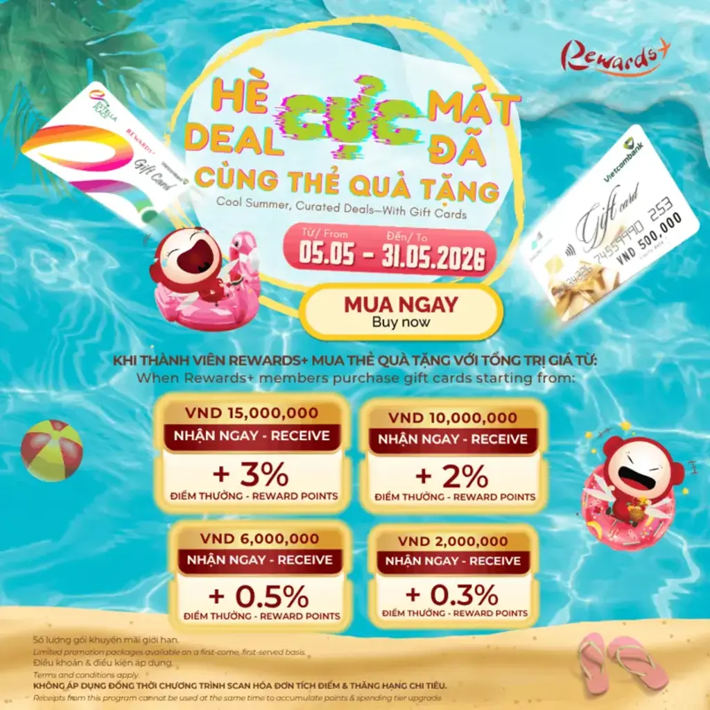 HÈ CỰC MÁT, DEAL CỰC ĐÃ KHI MUA THẺ QUÀ TẶNG CÙNG REWARDS+