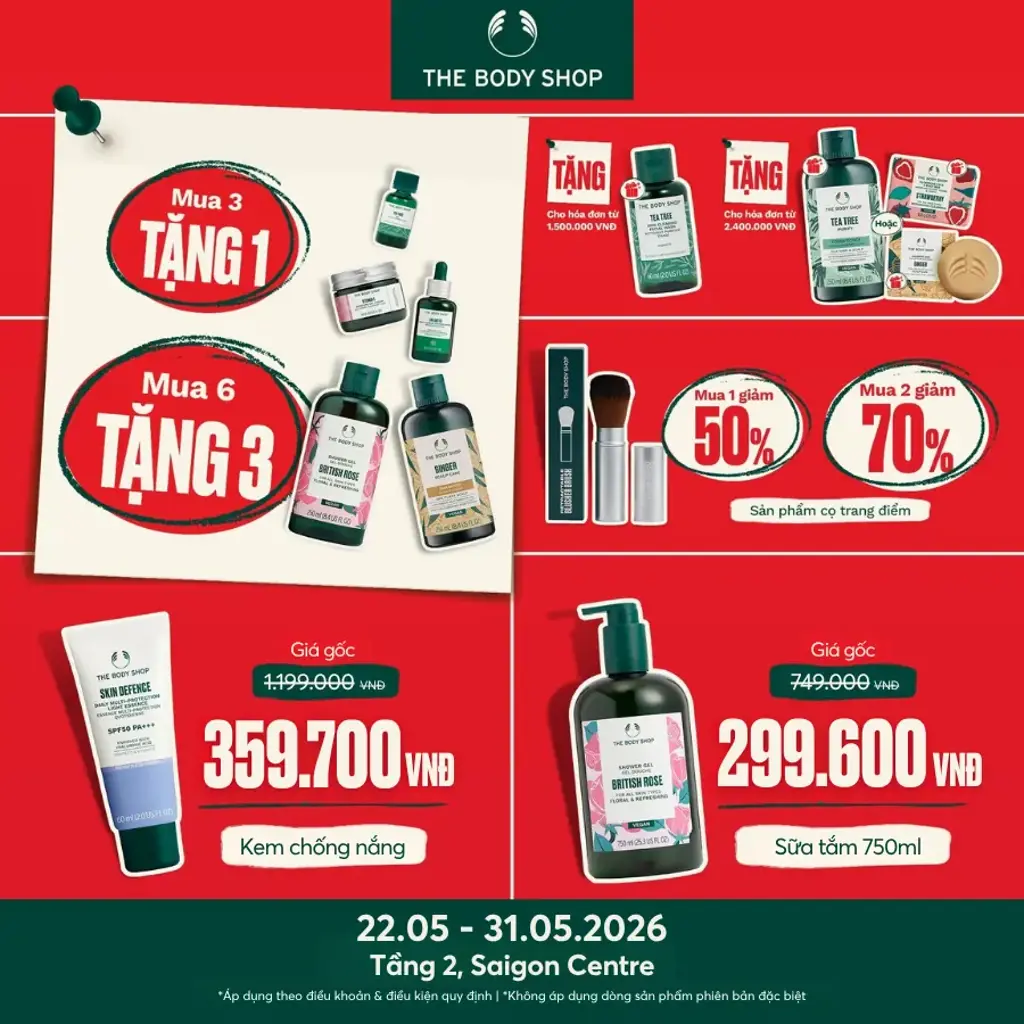 MAY SALE ĐÃ CHÍNH THỨC TRỞ LẠI, SIÊU ƯU ĐÃI LỚN NHẤT NĂM TỪ THE BODY SHOP