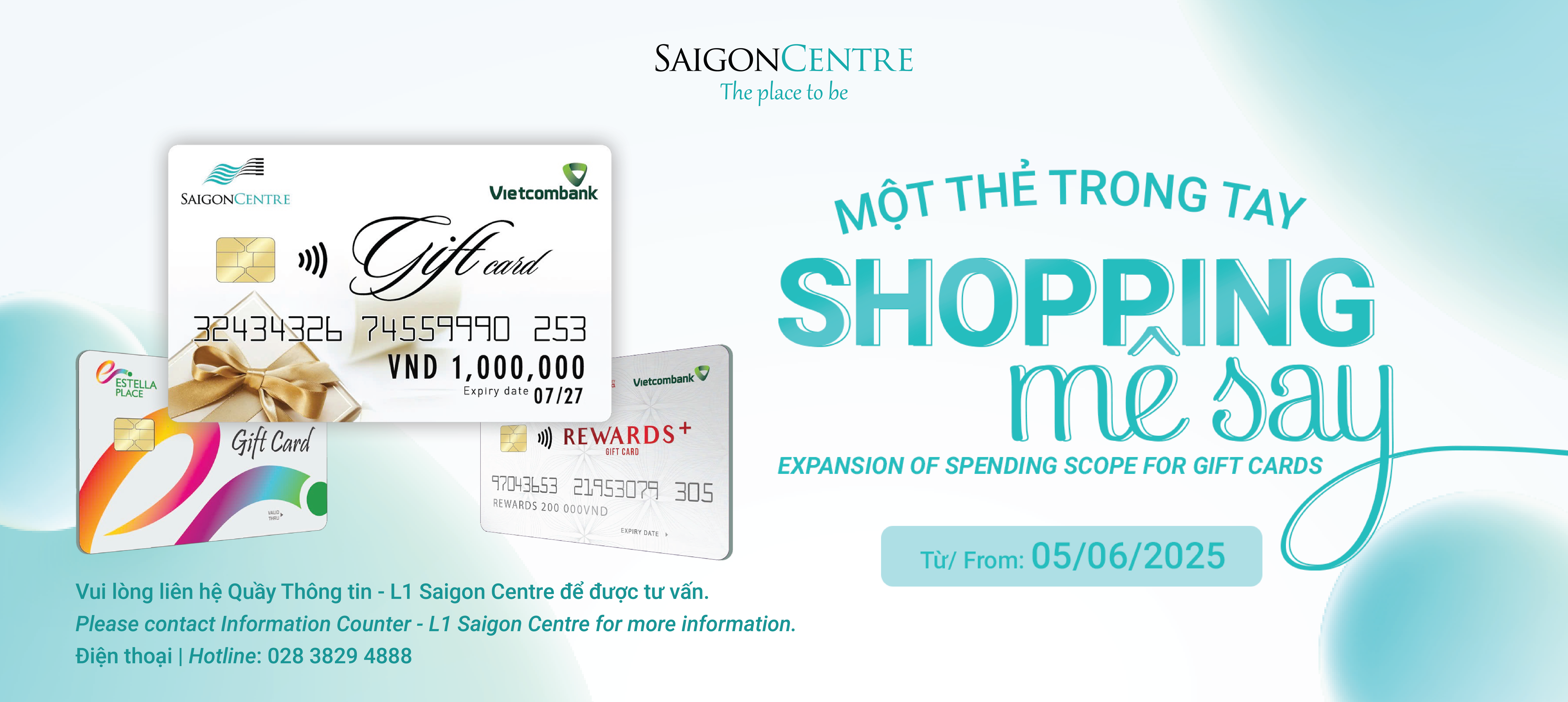 TIN VUI CHO CHỦ THẺ QUÀ TẶNG SAIGON CENTRE/ ESTELLA PLACE/ REWARDS+